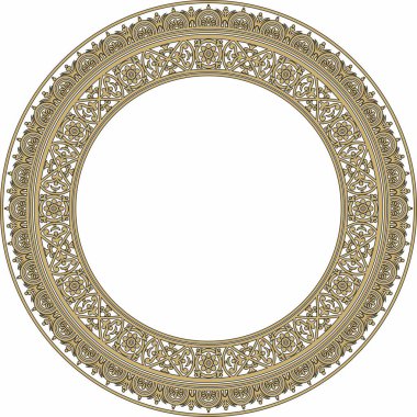 Vector round gold with black border, frame, Pompeii ring. Circle Neopolitan ornament. Art of Ancient Rome