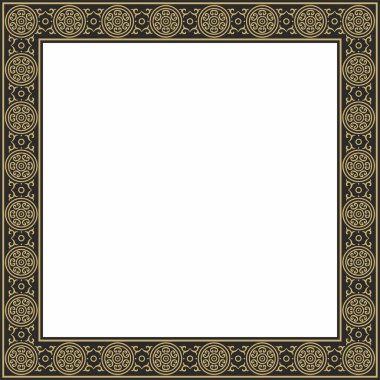 Vektör kare altın ve siyah antik Rus süsü. Slav dikdörtgeni, sınır, çerçeve. Kraliyet odalarının resimleri.