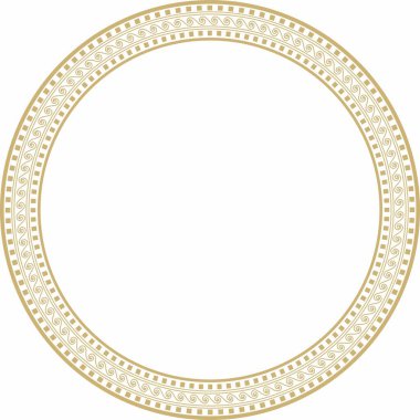 Vektör altın klasik Yunan yuvarlak süsü. Antik Yunan ve Roma İmparatorluğu Çemberi. Bizans duvarları, zemin ve tavan resimleri. Avrupa saraylarının dekorasyonu
