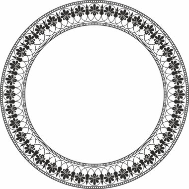 Siyah vektör tek renkli klasik Yunan bodur süsü. Kalıp, Antik Yunan çemberi. Roma İmparatorluğu Sınır, Çerçeve, Yüzüğü