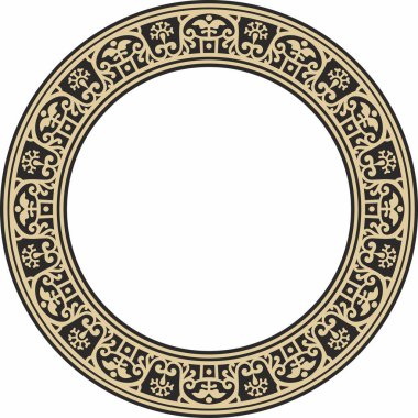 Vector round gold with black border, frame, Pompeii ring. Circle Neopolitan ornament. Art of Ancient Rome