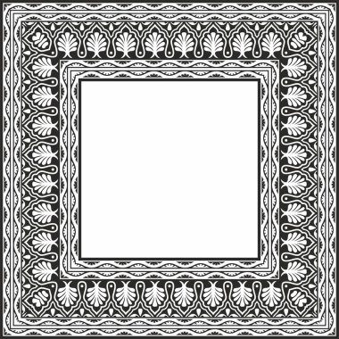 Vektör siyah monokrom kare ulusal Hint süsü. Dikdörtgen, sınır, etnik Hindu çerçevesi