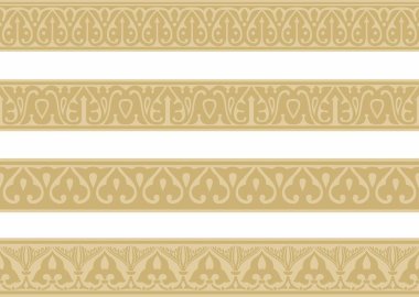 Altın pürüzsüz Arap ulusal süslemelerinden oluşan bir vektör seti. Sonsuz etnik sınırlar, doğu halklarının çerçeveleri. Farsça resim