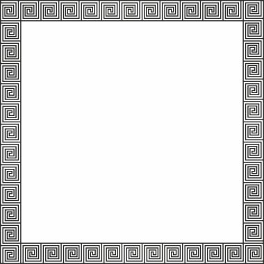 Siyah vektör monokrom klasik Yunan kare süsü. Antik Yunan ve Roma İmparatorluğu dikdörtgeni. Bizans duvarları, zemin ve tavan resimleri. Avrupa saraylarının dekorasyonu