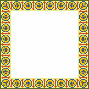 Vektör renkli kare klasik Bizans süsü. Dikdörtgen, sınır, Antik Yunan, Doğu Roma İmparatorluğu çerçevesi. Rus Ortodoks Kilisesi Dekorasyonu