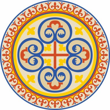 Renkli vektör, klasik Bizans süsü. Çember, halka, sınır, Antik Yunan, Doğu Roma İmparatorluğu çerçevesi. Rus Ortodoks Kilisesi Dekorasyonu