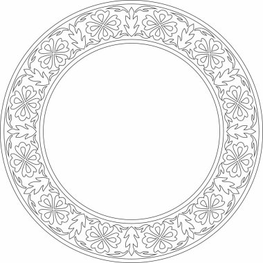 Türk ulusal süsü etrafında vektör siyah hat. Osmanlı sınırı, çerçeve. Etnik çiçek çemberi, halka, Seljuk Türkleri deseni. Sultan 'ın sarayının dekorasyonu.