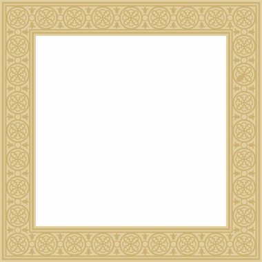 Vektör karesi Avrupa altın süsü. Dikdörtgen desen, çember, Orta Çağ yüzüğü. Diriliş sınırı. Sarayların ve kiliselerin dekorasyonları