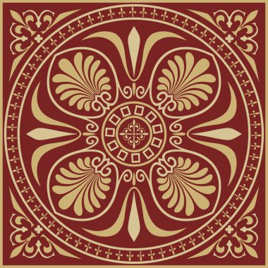 Antik Yunan 'ın kırmızı ve altın renkli kare süsü. Roma İmparatorluğu 'nun klasik seramik deseni.