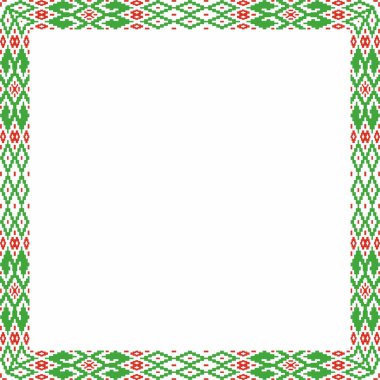 Vektör kırmızı kare Belarus ulusal süs çerçevesi. Slav halkları, Rus, Ukraynalı, Sırp, Polonyalı, Bulgar etnik desenli dikdörtgen. Çapraz dikiş şablonu