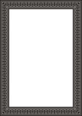 Vektör siyah tek renkli Mısır karesi süsü. Dikdörtgen, çerçeve, eski Mısır. Nilüfer çiçeği ve güneş deseni. Boyalı cam şablonu