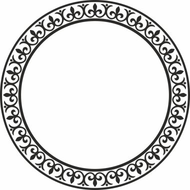 Siyah vektör monokrom şablon yuvarlak klasik Bizans süsü. Çember, halka, sınır, Antik Yunan, Doğu Roma İmparatorluğu çerçevesi. Rus Ortodoks Kilisesi Dekorasyonu