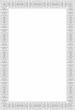 Vektör karesi Avrupa siyah taslak süsü. Dikdörtgen desen, çember, Orta Çağ yüzüğü. Diriliş sınırı. Sarayların ve kiliselerin dekorasyonları