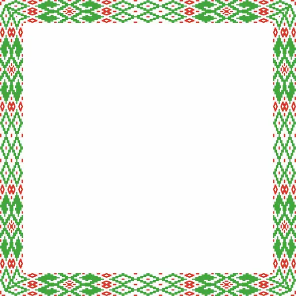 Vektör kırmızı kare Belarus ulusal süs çerçevesi. Slav halkları, Rus, Ukraynalı, Sırp, Polonyalı, Bulgar etnik desenli dikdörtgen. Çapraz dikiş şablonu