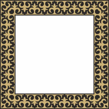 Siyah kare Kazak ulusal süsü olan vektör altın. Büyük Steppe 'deki insanların etnik kalıpları