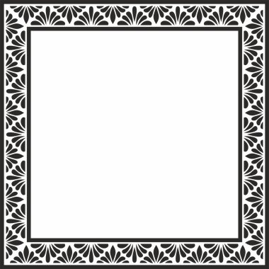 Siyah vektör tek renkli kare şablon klasik Bizans süsü. Dikdörtgen, sınır, Antik Yunan, Doğu Roma İmparatorluğu çerçevesi. Rus Ortodoks Kilisesi Dekorasyonu