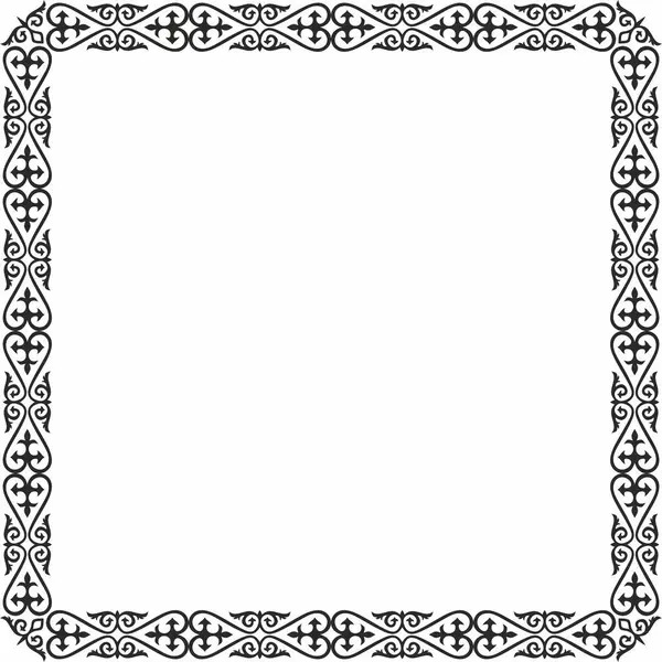 Vector siyah tek renkli kare Kazak ulusal süsü. Büyük Steppe 'deki insanların etnik kalıpları