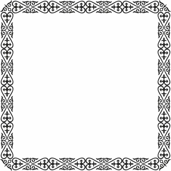 Vector black monochrome square Kazakh national ornament. Ethnic pattern of the peoples of the Great Steppe