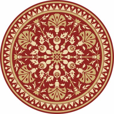 Kırmızı yuvarlak Türk aksesuarlı vektör altın. Osmanlı çemberi, halka, çerçeve.