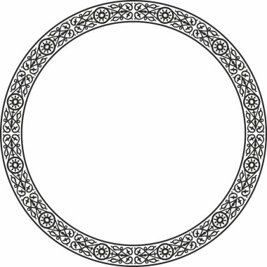 Vektör tek renkli siyah Yakut süsü. Sonsuz çember, sınır, Uzakdoğu 'nun kuzeyindeki insanların çerçevesi.