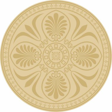 Vektör klasik yuvarlak süs. Daire şeklinde altın desenli. Yunanistan ve Antik Roma 'nın çizimleri. Çiçek çizimi