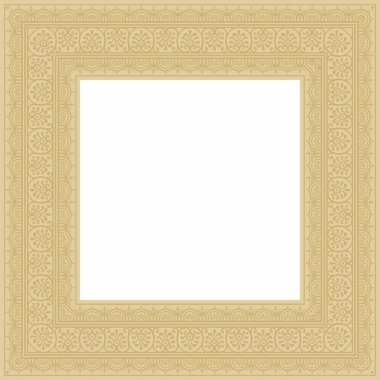 Vector square gold border, frame, Pompeii. Rectangle Neopolitan ornament. Art of Ancient Rome. Template for stained glas