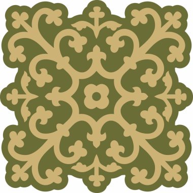 Yeşil gotik süslemeli vektör altın. Ortaçağ Avrupa sanatı. Katolik katedrallerinin geleneksel kalıpları