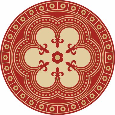 Kırmızı gotik süslemeli vektör altın. Ortaçağ Avrupa sanatı. Katolik katedrallerinin geleneksel kalıpları