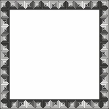 Siyah vektör monokrom klasik Yunan kare süsü. Antik Yunan ve Roma İmparatorluğu dikdörtgeni. Bizans duvarları, zemin ve tavan resimleri. Avrupa saraylarının dekorasyonu