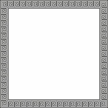 Siyah vektör monokrom klasik Yunan kare süsü. Antik Yunan ve Roma İmparatorluğu dikdörtgeni. Bizans duvarları, zemin ve tavan resimleri. Avrupa saraylarının dekorasyonu