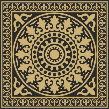 Vektör altın ve siyah kare klasik Bizans süsü. Dikdörtgen, sınır, Antik Yunan, Doğu Roma İmparatorluğu çerçevesi. Rus Ortodoks Kilisesi Dekorasyonu