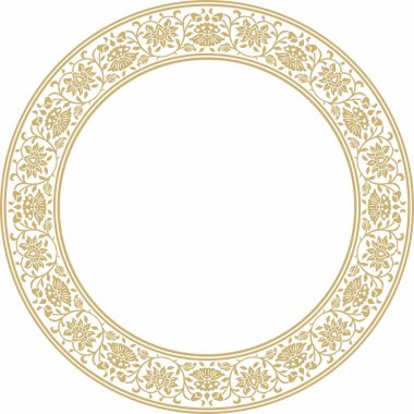 Vektör altın turu Türk ulusal süsü. Osmanlı sınırı, çerçeve. Etnik çiçek çemberi, halka, Seljuk Türkleri deseni. Sultan 'ın sarayının dekorasyonu.