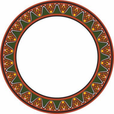 Vektör yuvarlak Asurlu renkli süs. Çember, sınır, Mezopatamya çerçevesi. Şablon, kadim doğunun yüzüğü.