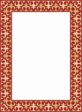 Kırmızı kare Kazak ulusal süsü olan vektör altın. Büyük Steppe 'deki insanların etnik kalıpları