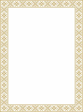 Vektör altın kare Belarus ulusal süs çerçevesi. Slav halkları, Rus, Ukraynalı, Sırp, Polonyalı, Bulgar etnik desenli dikdörtgen. Çapraz dikiş şablonu