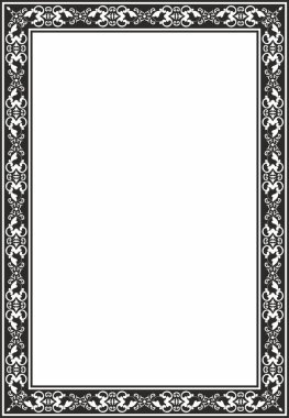 Vektör karesi siyah monokrom antik Rus süsü. Slav dikdörtgeni, sınır, çerçeve. Kraliyet odalarının resimleri.