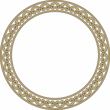 Vector yuvarlak altın ve siyah antik Rus süsü. Slav sınırı, çerçeve. Çember, halka. Kraliyet odalarının resimleri.