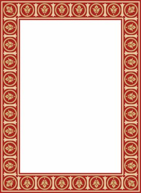 Vektör altın ve kırmızı kare klasik Bizans süsü. Dikdörtgen, sınır, Antik Yunan, Doğu Roma İmparatorluğu çerçevesi. Rus Ortodoks Kilisesi Dekorasyonu