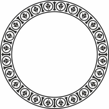 Siyah vektör monokrom şablon yuvarlak klasik Bizans süsü. Çember, halka, sınır, Antik Yunan, Doğu Roma İmparatorluğu çerçevesi. Rus Ortodoks Kilisesi Dekorasyonu