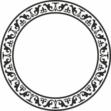 Siyah vektör monokrom şablon yuvarlak klasik Bizans süsü. Çember, halka, sınır, Antik Yunan, Doğu Roma İmparatorluğu çerçevesi. Rus Ortodoks Kilisesi Dekorasyonu
