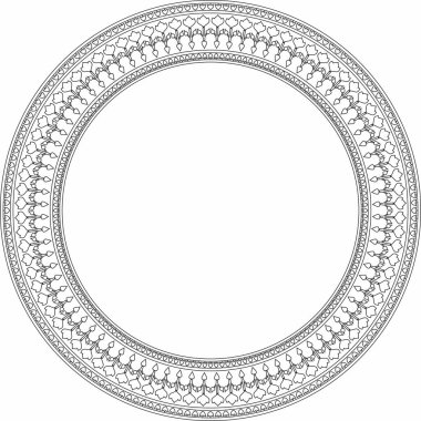 Türk ulusal süsü etrafında vektör siyah hat. Osmanlı sınırı, çerçeve. Etnik çiçek çemberi, halka, Seljuk Türkleri deseni. Sultan 'ın sarayının dekorasyonu.