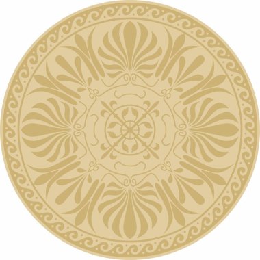 Vektör altın klasik Yunan yuvarlak süsü. Antik Yunan ve Roma İmparatorluğu Çemberi. Bizans duvarları, zemin ve tavan resimleri. Avrupa saraylarının dekorasyonu