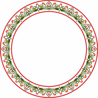 Vektör yuvarlak renkli eski Rus süsü. Slav sınırı, çerçeve. Çember, halka. Kraliyet odalarının resimleri.