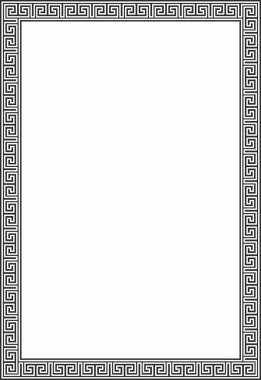 Siyah vektör monokrom klasik Yunan kare süsü. Antik Yunan ve Roma İmparatorluğu dikdörtgeni. Bizans duvarları, zemin ve tavan resimleri. Avrupa saraylarının dekorasyonu