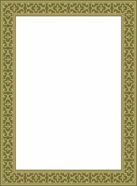 Yeşil kare klasik Rönesans süsü olan vektör altın. Dikdörtgen, Avrupa sınırı, canlanma biçimi çerçevesi