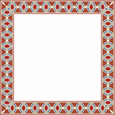 Vektör karesi Avrupa renkli süs. Dikdörtgen desen, çember, Orta Çağ yüzüğü. Diriliş sınırı. Sarayların ve kiliselerin dekorasyonları