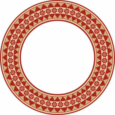 Kırmızı süslemeli Asurlu vektör yuvarlak altın. Çember, sınır, Mezopatamya çerçevesi. Şablon, kadim doğunun yüzüğü.