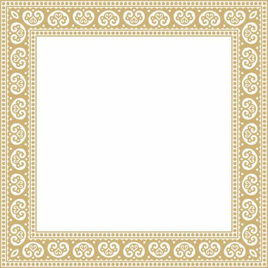 Vektör kare altın antik Rus süsü. Slav dikdörtgeni, sınır, çerçeve. Kraliyet odalarının resimleri.