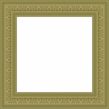 Yeşil, klasik Yunan karesi süsü olan vektör altın. Antik Yunan ve Roma İmparatorluğu dikdörtgeni. Bizans duvarları, zemin ve tavan resimleri. Avrupa saraylarının dekorasyonu