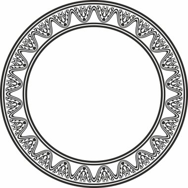 Vector round Asur siyah tek renkli süsü. Çember, sınır, Mezopatamya çerçevesi. Şablon, kadim doğunun yüzüğü.